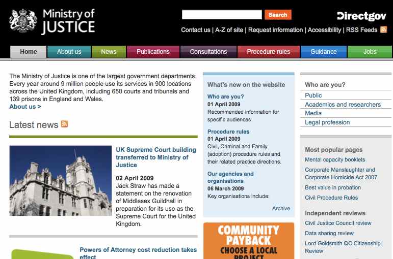 Ministry of Justice website mark 2